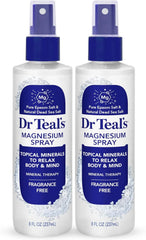 Dr Teal's Topical Magnesium Spray with Natural Dead Sea Salt, Fragrance Free, 8 fl oz (Pack of 2)
