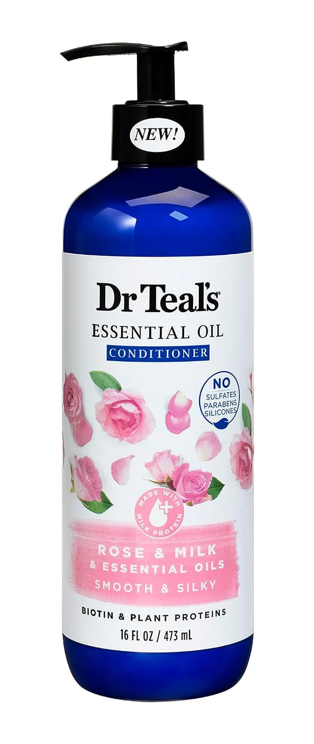 Dr Teal's Rose and Milk Essential Oil Conditioner with Biotin and Plant Proteins, 16 FL OZ (473 mL)