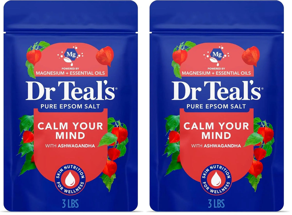 Dr Teal's Epsom Salts Calm Your Mind (Ashwagandha) 3Lb 1.36Kg (Pack of 2)