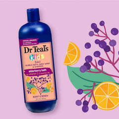 Dr Teal's Kids 3 in 1 Elderberry Bubble Bath, Body Wash & Shampoo with Vitamin C & Essential Oils 20 fl oz & Pure Epsom Salt Soak, Black Elderberry with Vitamin D, 3 lbs